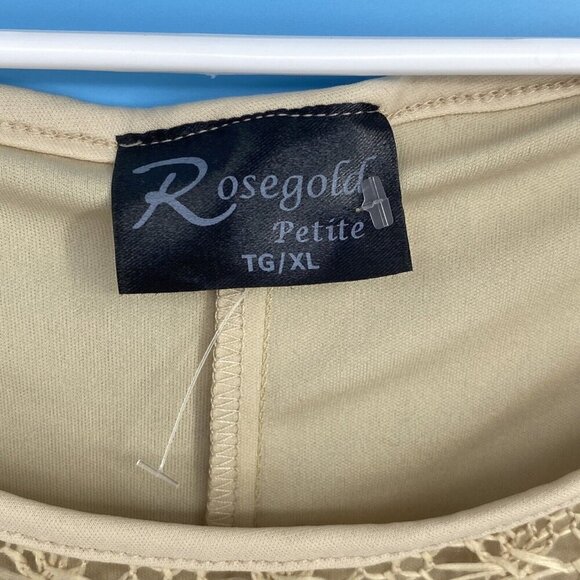 Rosegold Petite Girls Dress Size XL Tan Knit Overlay Short Sleeve Knee Length - Picture 5 of 9